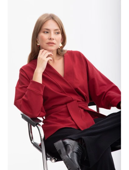 Pletené sako bez s otevřenou přední částí bordó model 21379800 - BeWear