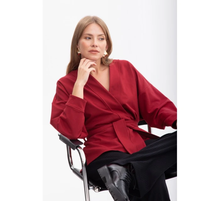 Pletené sako bez s otevřenou přední částí bordó model 21379800 - BeWear