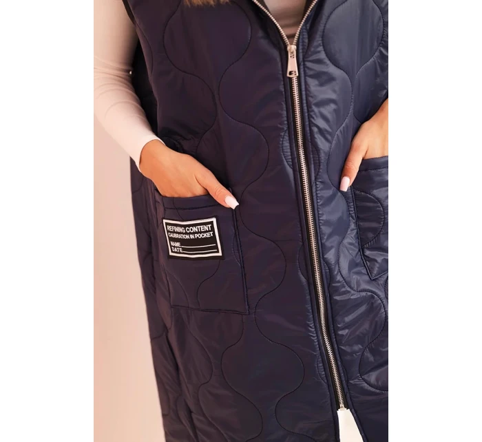 Dámská prošívaná vesta Plus Size s kapucí na zip modrá