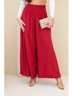 Dámské viskózové kalhoty s elastickým pasem bordové