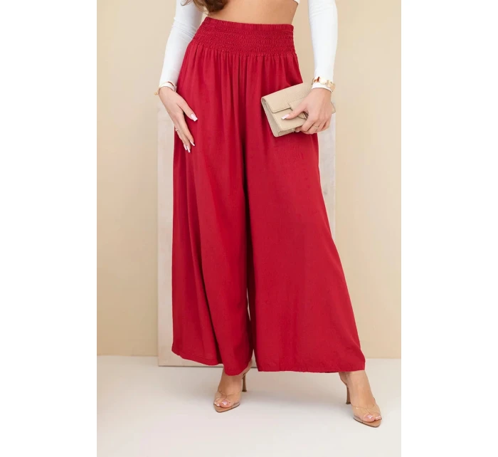 Dámské viskózové kalhoty s elastickým pasem bordové
