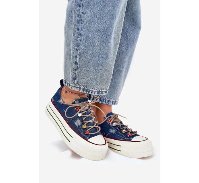 Dámské Tenisky Na Platformě GOE RR2N4103 Tmavě Modré Dámské Tenisky Na Platformě GOE RR2N4103 Tmavě Modré