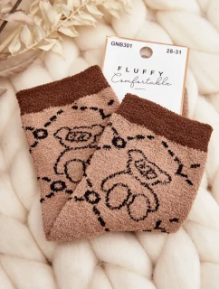 Mládežnické teplé ponožky s medvídkem, hnědé