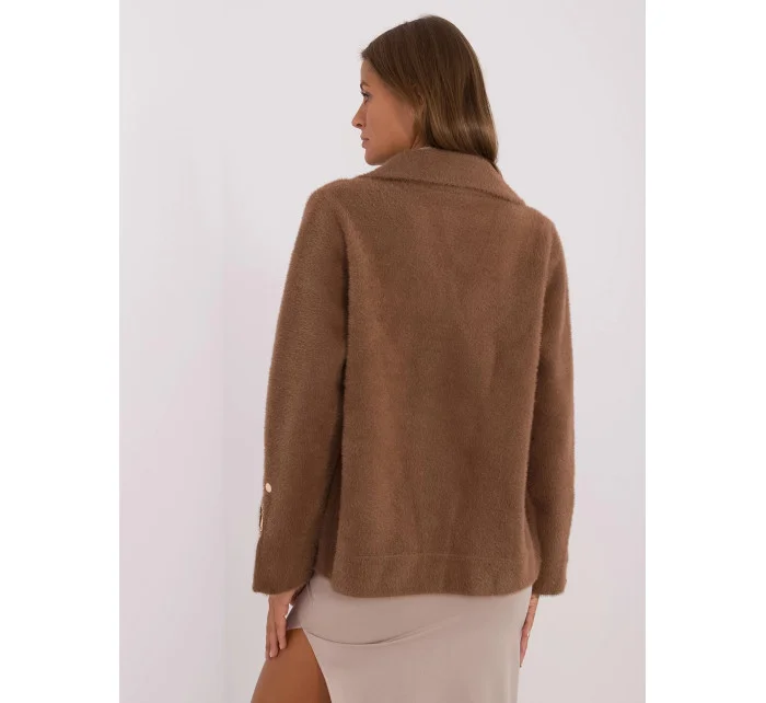 Hnědá krátká vlněná bunda typu alpaka (250)