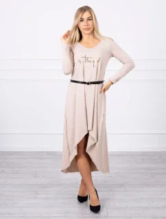Šaty s ozdobným páskem a nápisem beige