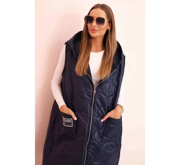 Dámská prošívaná vesta Plus Size s kapucí na zip modrá