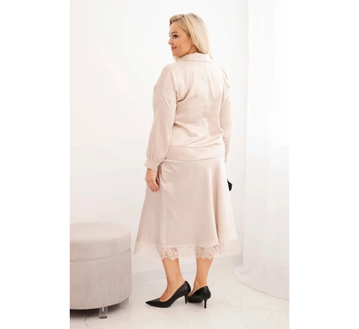 Dámský komplet Plus Size se  a krajkou béžový model 21486200 - K-Fashion