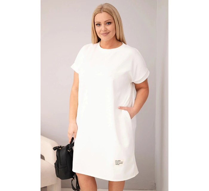 Dámské šaty Plus Size s krátkým rukávem a kapsami ecru