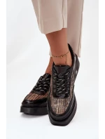 Kožené Lnáčkové Polobotky pro Ženy na Platformě Artiker 57C2044 Černé