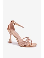 Dámské sandály na podpatku s krystaly Redira šampaňské