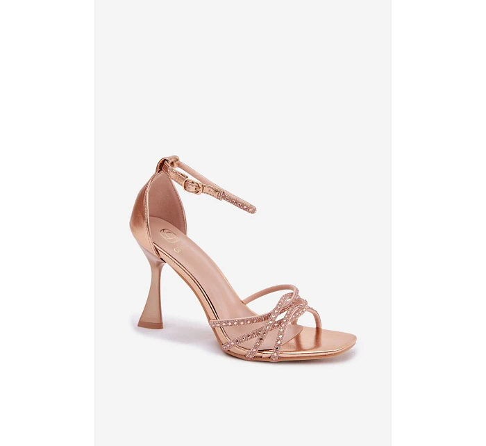 Dámské sandály na podpatku s krystaly Redira šampaňské