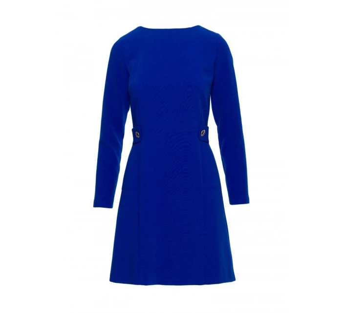 S419 Šaty s ozdobnými knoflíky v pase - královská modř