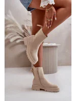 Semišové kotníkové boty na plochém podpatku šněrovací béžové model 20712785 - Kesi Semišové kotníkové boty na plochém podpatku šněrovací béžové model 20712785 - Kesi