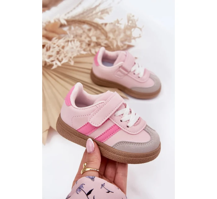 Dětské sportovní sneakers na suchý zip Adelina – růžové