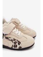 Dětské sportovní boty na suchý zip s leopardím vzorem Perrin – béžové