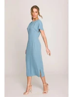 Tužkové šaty s rozparkem na boku S398 nebesky modré - Stylove