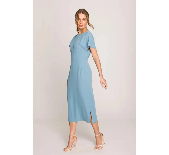 Tužkové šaty s rozparkem na boku S398 nebesky modré - Stylove