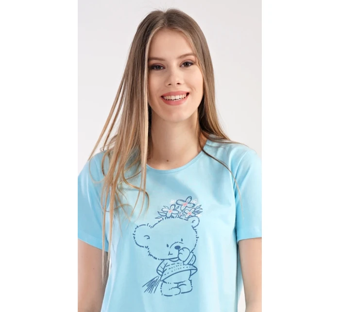 Dámská noční košile s krátkým rukávem Méďa s kytkou