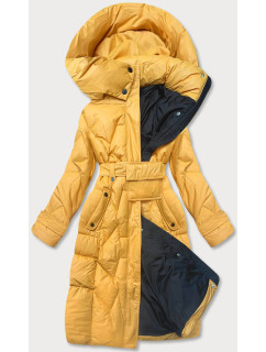 Žlutá péřová bunda se stojáčkem a kapucí (AG2-J82)