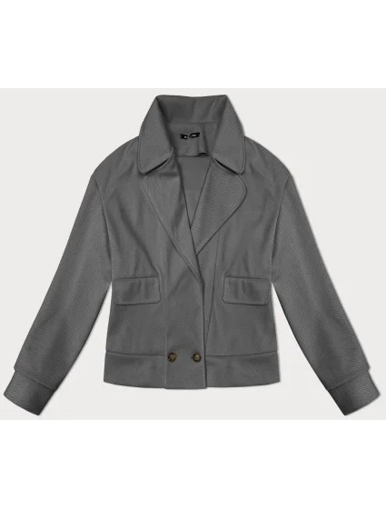 Volná šedá pruhovaná žebrovaná bunda s límcem (244003)