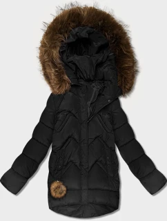 Černá dámská péřová zimní bunda s velkou kapucí (KK60588)