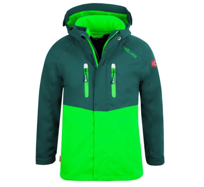 Dětská nepromokavá bunda Trollkids Bryggen 3v1 pro chlapce/dívky zelená (418-308)