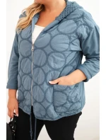 Dámská mikina Plus Size bavlněná rozepínací na zip džínová modrá