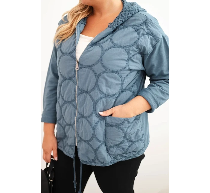 Dámská mikina Plus Size bavlněná rozepínací na zip džínová modrá