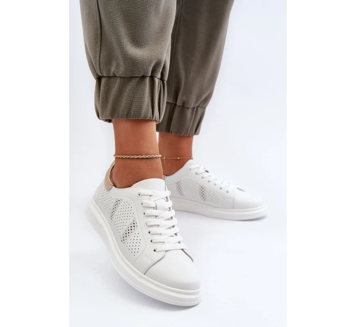 Bílé dámské kožené tenisky S.Barski LR760