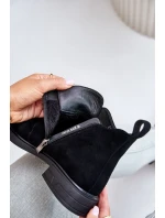 Semišové Nízké Boty Na Plochém Podpatku Zateplené D&A JC42-23 Černé