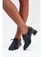 Dámské kožené lakované polobotky na podpatku s krystalky Artiker – tmavě modré