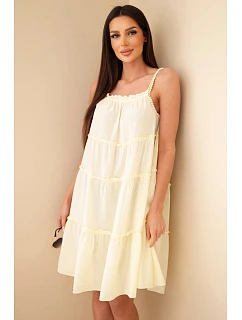 Dámské bavlněné šaty na ramínka s volánky žlutá