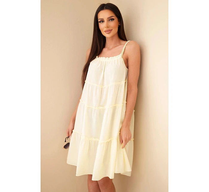 Dámské bavlněné šaty na ramínka s volánky žlutá Dámské bavlněné šaty na ramínka s volánky žlutá