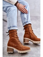 Dámské zateplené kozačky na vysokém podpatku Velbloud model 21596739 - Boto
