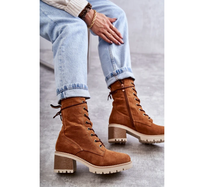 Dámské zateplené kozačky na vysokém podpatku Velbloud model 21596739 - Boto