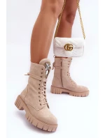 kožené workery s ozdobou Bežové model 21635088 - Boto kožené workery s ozdobou Bežové model 21635088 - Boto