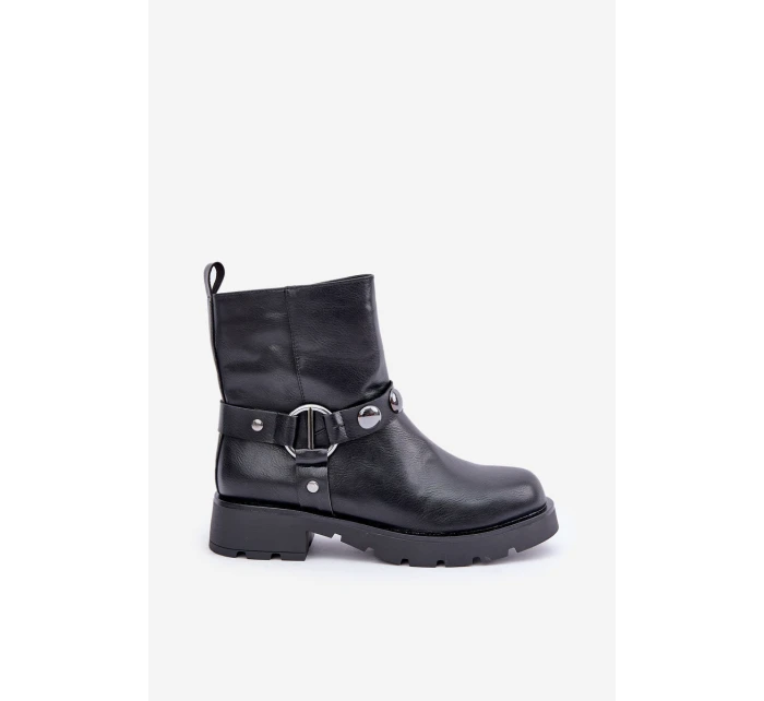 Boty Na Ploché Podpatky Z Ozdobnými Pásky Černé model 21680643 - EVENTO Boty Na Ploché Podpatky Z Ozdobnými Pásky Černé model 21680643 - EVENTO