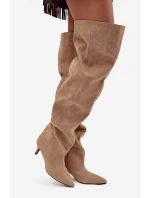 dámské kozačky na podpatku béžové model 21713439 - Boto