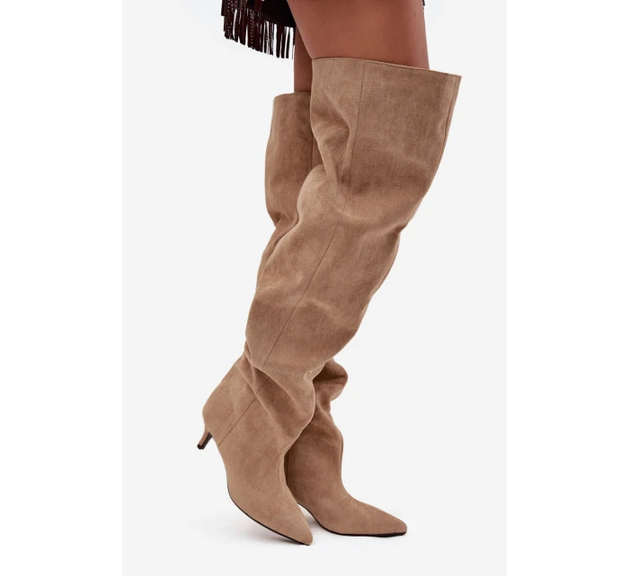 dámské kozačky na podpatku béžové model 21713439 - Boto