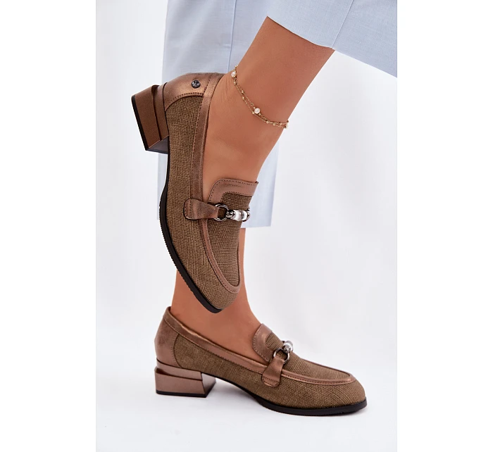 Dámské semišové boty na podpatku s ozdobným detailem Hnědé Meliva