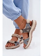 Kožené dámské sandály ve sportovním stylu McKeylor 95414 Béžovo-modré