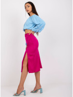 Fuchsiová midi sukně z imitace saténu s rozparkem RUE PARIS