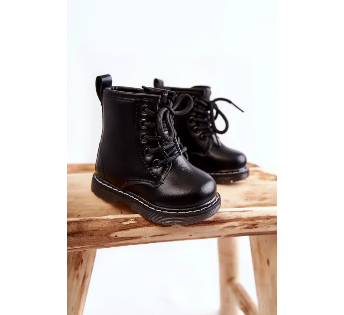 Dětské Kožené Kozačky Se Zipem Černe Omua