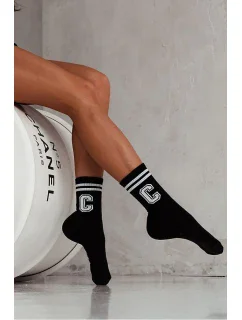 Dámské Ponožky S Pruhy A Písmenem C Černé