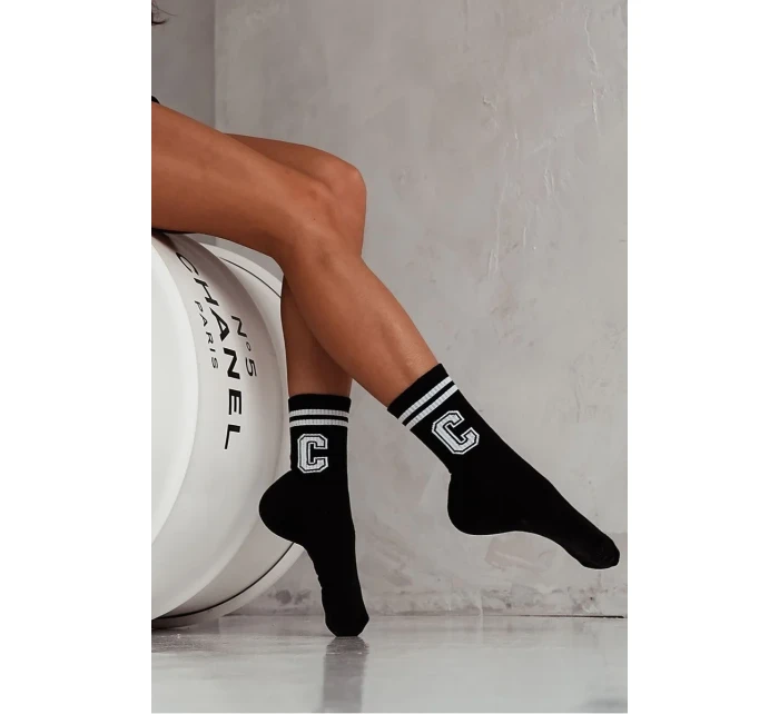 Dámské Ponožky S Pruhy A Písmenem C Černé Dámské Ponožky S Pruhy A Písmenem C Černé
