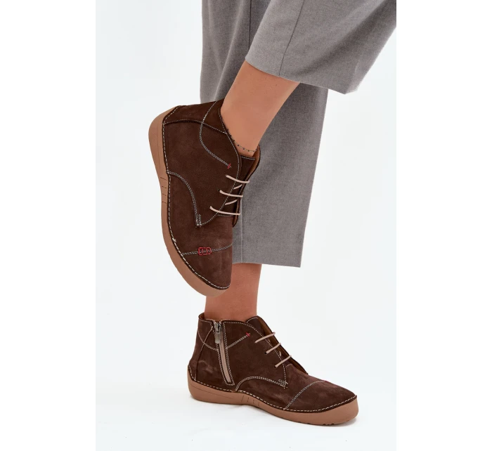 Dámské kožené polobotky s prošitím na zip Artiker – hnědé Dámské kožené polobotky s prošitím na zip Artiker – hnědé