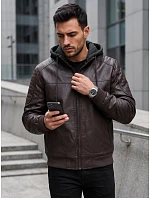 Kurtka męska skórzana ocieplana z kapturem model 22542400 - FashionStreet Kurtka męska skórzana ocieplana z kapturem model 22542400 - FashionStreet