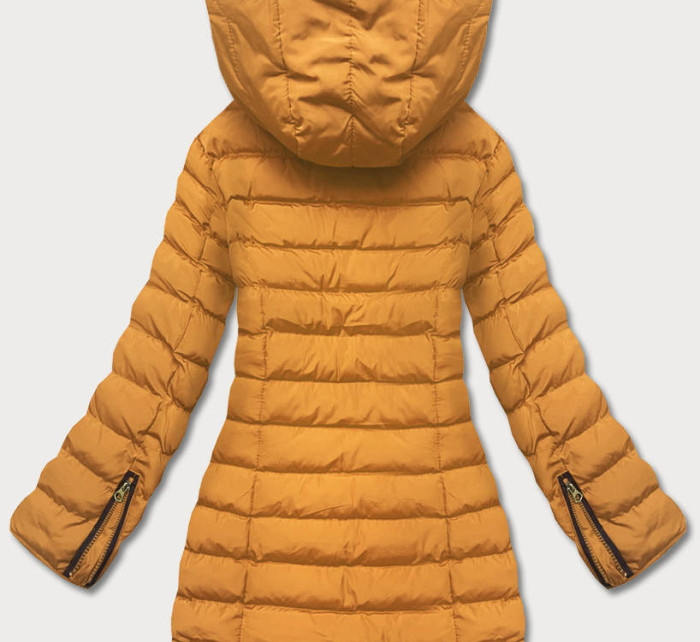 Tmavě žlutá dámská zimní bunda s kožešinovou podšívkou (M-13)