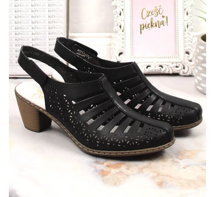 Dámské pohodlné kožené sandály na podpatku model 22021681 - Rieker