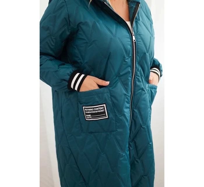 Dámská bunda Plus Size prošívaná s kapucí a model 21399762 manžetami mořská - K-Fashion